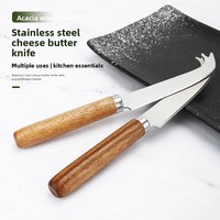 Ensemble de couteau à fromage et de spatule à beurre en bois d'acacia nordique avec petite fourchette, couteau à tartiner pour le petit-déjeuner et le thé de l'après-midi