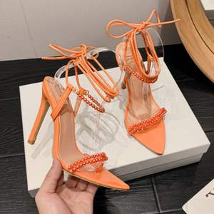 Escarpin A Talon allacciati <span class=keywords><strong>tacchi</strong></span> A spillo di perle di moda <span class=keywords><strong>con</strong></span> cinturino alla caviglia <span class=keywords><strong>con</strong></span> <span class=keywords><strong>tacchi</strong></span> di tendenza <span class=keywords><strong>arancioni</strong></span> - Product Image 4