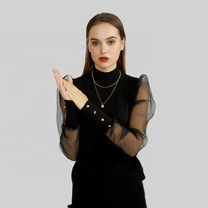 Maglione lavorato a <span class=keywords><strong>maglia</strong></span> collo alto collo alto autunno/inverno manica <span class=keywords><strong>in</strong></span> <span class=keywords><strong>Tulle</strong></span> manica lunga a sbuffo maglieria da donna con bottoni maglione Pullover - Product Image 3