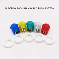 Saklar Tombol Tekan Mikro BaoLian Asli 28mm/24mm 12V/5V LED Bercahaya Bahan Stainless Steel Transparan untuk Mesin Game Arcade Koin DIY