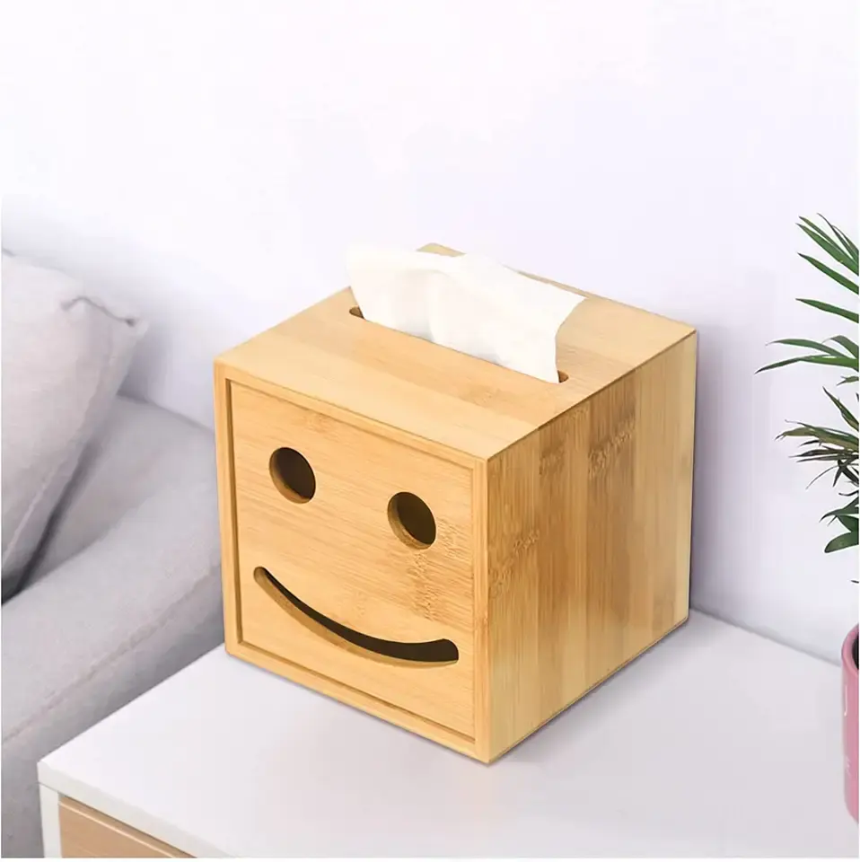 Premium Moderne Bamboe Natuurlijke Kleur Gastenkamer Restaurant Desktop Tissue Box Houten Opbergdozen Weefsel Opslag