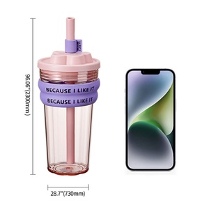 Botella de Agua Reutilizable de Plástico Libre de BPA, Vaso de Plástico con Pajita, Precio de Fábrica - Product Image 2