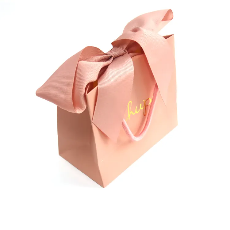 Sacs en papier pour bijoux de luxe, pochettes en papier de couleur bonbon rose, emballage de cadeaux pour bijouterie, logo, vente en gros, 50 pièces
