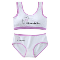 Sous-vêtements en pur coton à motif de dessin animé pour la puberté, ensemble de culottes 9-12-14, soutien-gorge rembourré en éponge pour filles, gilet pour adolescentes
