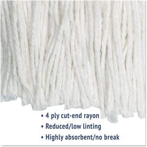 Boardwalk BWK2020REA White Cut-End Rayon Wet <b>Mop</b> Head Rectangle Pattern with Plastic Basket & <b>Mop</b> Handle for <b>Flat</b> Floor Cleaning - Product Image 6