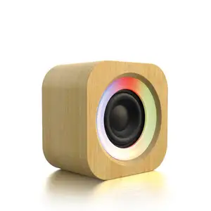 2024 New Arrival Bamboo Case Portable Cube Mini Wireless Speaker Amplifiers for Home Decoration