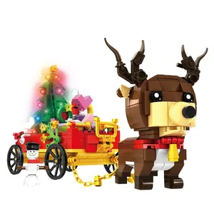 Wholesale Customize MOC Parent Child Interaction Assembly Game Brick Christmas Car Reindeer Elk Gift Building Blocks