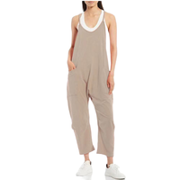Combinaison décontractée sans manches en polyester couleur unie pour femme 2026 avec poches plaquées - Idéale pour l'été