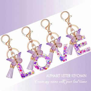 Cute Girl Resin Model <b>Kit</b> Shiny Crystal Butterfly Lucky Letter Keychain Pink Purple Letter Key Chains - Product Image 2