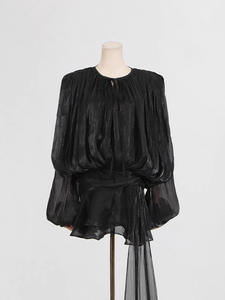GX-Fashion <span class=keywords><strong>Robe</strong></span> <span class=keywords><strong>chic</strong></span> à col rond et manches longues pour femmes, taille haute, dentelle épissée Robes courtes amples et solides - Product Image 4