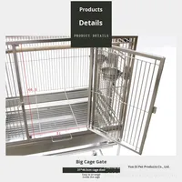 Cage à oiseaux surdimensionnée en acier inoxydable 304 pour perroquets de grande race, motif uni, fermeture à bouton, écologique, pour utilisation en direct, emballage en caisse