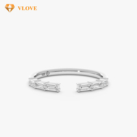 Anillo de Boda de Oro Amarillo de 14k para Mujer con Diamantes de Laboratorio, Anillo Apilable de Oro 585, Anillo Abierto Tipo Baguette para Compromiso