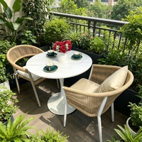 Ensemble de chaises et table tressées d'extérieur en métal Ming Yi, style nordique, pour mobilier de loisirs, idéal pour gîtes, balcon, jardin, cour et extérieur