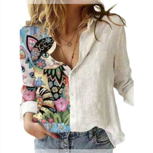 Camisa Blanca de Manga Larga con Estampado <span class=keywords><strong>Animal</strong></span>, Estilo Casual, para Comercio Transfronterizo Europeo y Americano <span class=keywords><strong>2021</strong></span> - Product Image 4