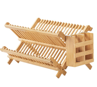Égouttoir à vaisselle pliable en bambou en forme de X à 2 niveaux pour assiettes et bols