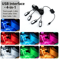 Lampes LED pour l'intérieur de la voiture 4 en 1 avec capteur de mouvement, éclairage ambiant RGB, lampe de décoration intérieure à allumage et extinction automatiques