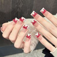 Faux ongles à presser en acrylique, motif pois 3D, French manucure, rose nude transparent, forme carrée moyenne, faits main, pour salons de manucure et spas