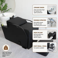 Fauteuil de lavage semi-inclinable avec bac en céramique et structure en acier inoxydable, idéal pour salons de coiffure, instituts de beauté et mobilier pour hommes