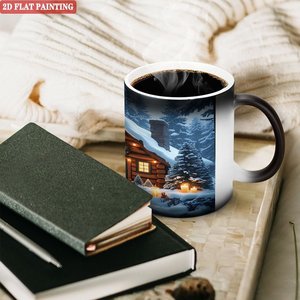 Mug en céramique noir givré de 11 oz, changeant de couleur à la chaleur, avec motif cabane d'hiver - Product Image 3