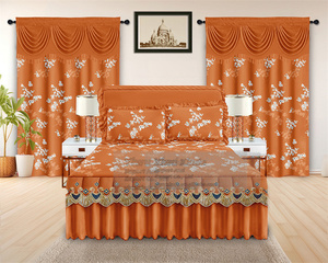 Ensemble de <span class=keywords><strong>literie</strong></span> de luxe à imprimé floral 5 pièces avec jupe de lit matelassée, rideau en dentelle et taies d'oreiller - Textile de maison - Product Image 6