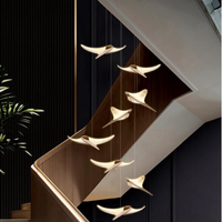 Lustre de Luxe en Fer pour Escalier de Villas et Bâtiments Duplex, Éclairage LED Central, Installation Facile, Style Moderne Minimaliste Poisson Volant