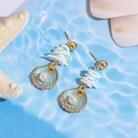 Boucles d'oreilles pendantes en forme de C pour l'été, plaquées or, avec coquillages, étoiles de mer, conques et perles, thème océan, bijoux de vacances en émail
