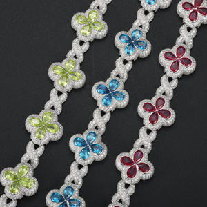 Pulsera de Trébol de Cuatro Hojas de Alta Calidad, Lujosa, de Latón con Gemas de Circonita Cúbica (CZ) Coloridas, Joyería de Cadena de Eslabones Estilo Hip Hop - Product Image 2