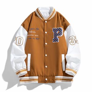 Customized logo <b>Jacket</b> <b>Flying</b> <b>jacket</b> American retro PU <b>leather</b> stitching baseball uniform loose casual collar baseball uniform - Product Image 3