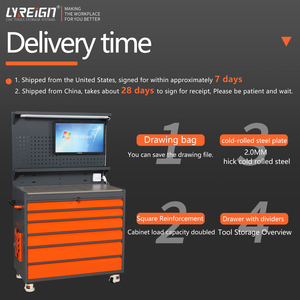 Bàn làm việc xưởng, bàn thao tác có giá đỡ đèn, màn hình máy tính, sáu ngăn kéo, máy CNC nặng, trung tâm gia công ô tô, đá cẩm thạch - Product Image 4