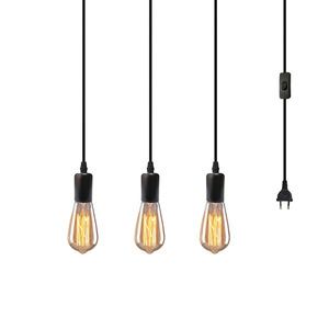 Portable Corded Pendant Light 3 Head <b>E26</b> LED Black Switch Control For Cafe Restaurant - Product Image 1