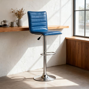 Tabouret de <span class=keywords><strong>bar</strong></span> moderne pour îlot de cuisine avec dossier rayé, hauteur réglable par vérin à gaz, support lombaire et rotation à 360° - Product Image 1