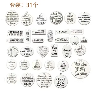 31 adet karışık yuvarlak takılar inspiron kelime Charms tibet gümüş kolye İlham charm takı yapımı için