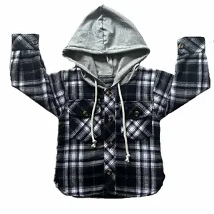 customized Autumn and winter Checker Woven Shirts Blouse Kids Boys Long Sleeve hoodie Plaid Shirts