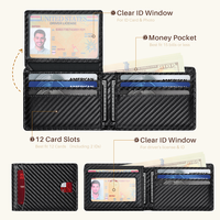 Dompet Pria RFID Blocking PU Custom - Tipis Lipat Dua, 12 Slot Kartu, 2 Jendela ID, Kantong Uang, Lapisan Nilon, Penutup Terbuka, Panjang Pendek