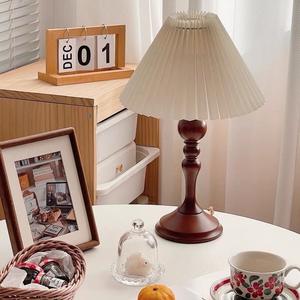 New American-Style <b>Vintage</b> Solid Wood <b>Table</b> <b>Lamp</b> Retro Bedroom Bedside <b>Lamp</b> Wabi-Sabi Style Creative Unique Pleated Design for - Product Image 4