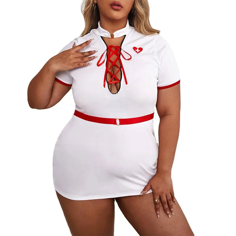 Lingerie seksi ukuran besar, kostum seragam perawat Jepang dewasa wanita ukuran besar