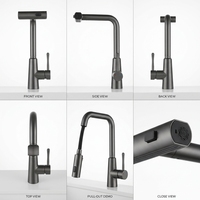 Robinet de cuisine moderne industriel en acier inoxydable 304, monocommande, à poser sur plan, flexible, avec douchette extractible, eau chaude/froide, gris anthracite, céramique