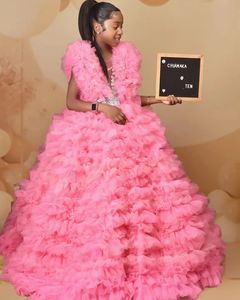 Gaun pesta ulang tahun anak perempuan mewah dengan ruffle bertingkat, gaun flower girl untuk pernikahan, gaun putri anak yang dapat disesuaikan untuk pesta <span class=keywords><strong>prom</strong></span> - Product Image 4