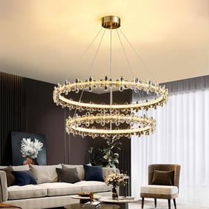Connecteur Anneaux Pendentif Lumière Or Noir Moderne Cercle Cristal Fleur Lustre Salon - Product Image 1