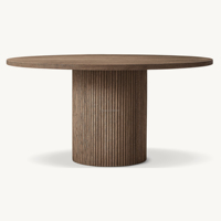 Table de salle à manger ronde en chêne naturel de qualité supérieure, style moderne minimaliste, piétement cylindrique cannelé, table de banquet artisanale pour hôtel, villa, maison