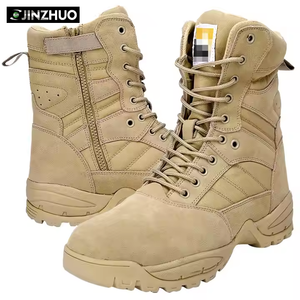 Suela de goma duradera, zapatos tácticos de cuero de ante transpirable para hombre, botas protectoras tácticas para el desierto con cremallera lateral marrón caqui - Product Image 1