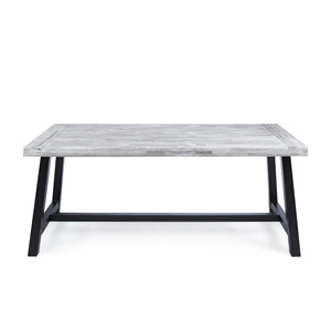 <b>Outdoor</b> Light Grey Acacia Wood Dining <b>Table</b> With <b>Black</b> Metal Frame Poolside Use - Product Image 4