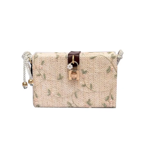 Bolso de Hombro Tejido Estilo Bohemio Chic para Mujer, Inspirado en <span class=keywords><strong>Bali</strong></span>, de Paja y Ratán, con Cadena Metálica, Cierre Hecho a Mano, Reciclado - Product Image 1