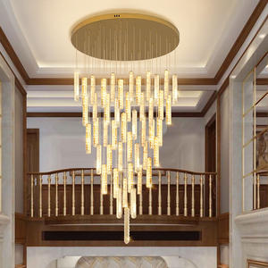Moderne Loft Story Foyer long Pendentif Lumières Duplex Bâtiment Or Lustres en cristal pour escalier - Product Image 5