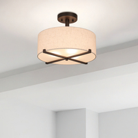 US Livraison gratuite tissu Semi affleurant plafonnier décoratif intérieur moderne rond Villa hôtel cuisine salle à manger suspension