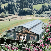 Tente de réception transparente pour mariage, structure en verre et métal noir, 30 x 50 m, capacité 150-200 personnes, structures à portée libre, tente orangerie pour événements