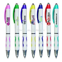 Оптовая продажа, выдвижные пластмассовые шариковые ручки с ленточным захватом и полноцветным цифровым пользовательским логотипом