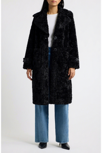 <b>Black</b> Casual Breathable Sherpa Faux Fur Coat Long Button Front Warm Lined Outerwear for <b>Women</b> Autumn Winter - Product Image 1