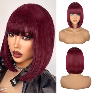 Perruque courte et droite de style européen et américain, en fibre synthétique haute température, perruque complète, perruques courtes tendance avec frange - Product Image 2