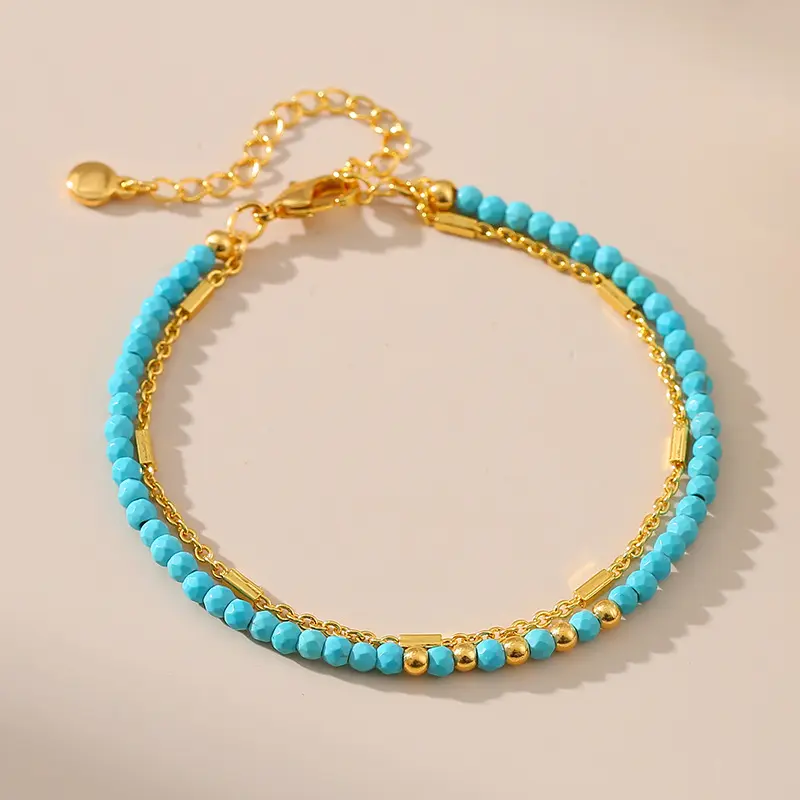 Nouvelle Mode Simple Turquoise Bracelet Fait Main Personnalisé Rétro Tendance Cuivre Plaqué Or 18K Bracelet Bijoux de Mode